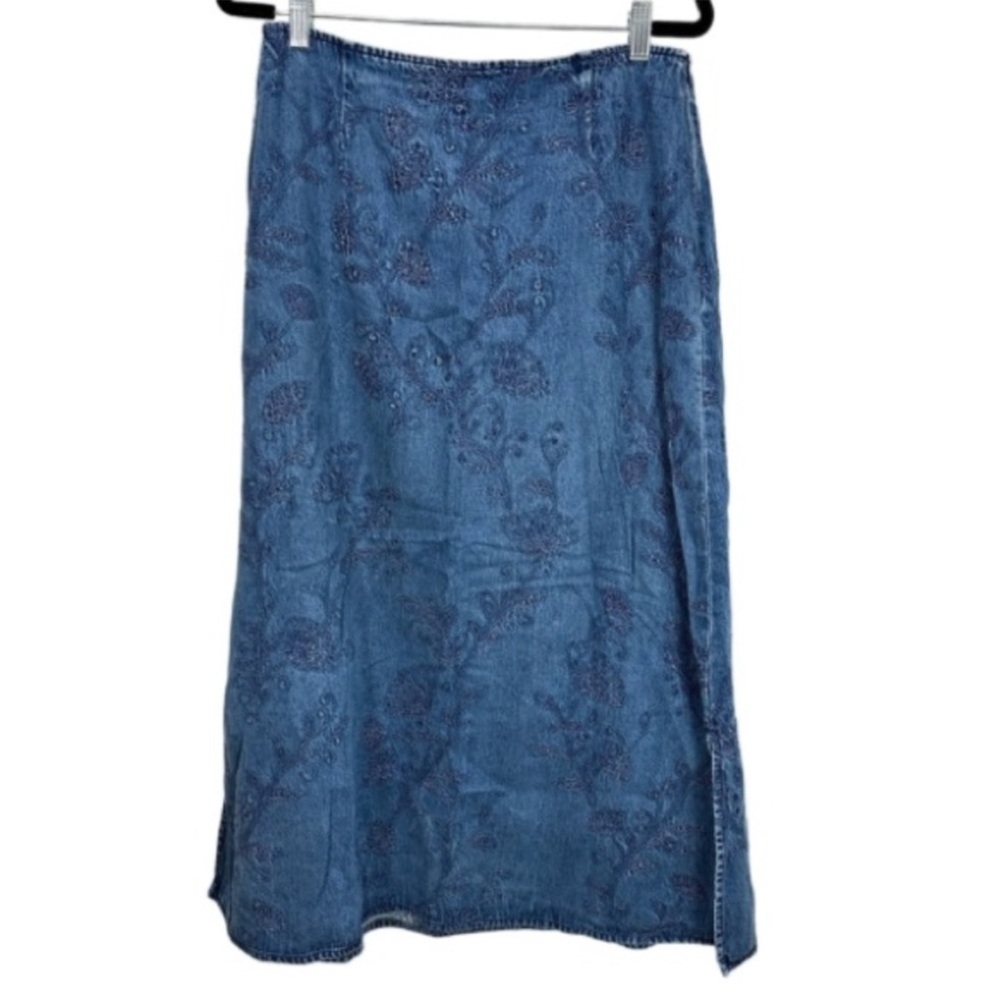 Vintage 90s Talbot's Womens Floral
Embroidered Denim Chambray Maxi Skirt
